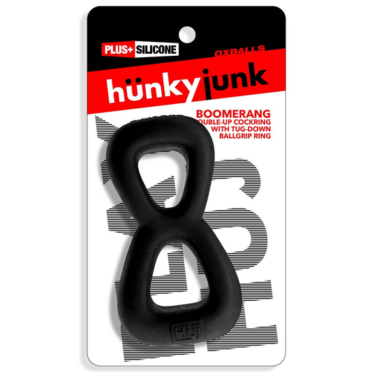 BOOMERANG double-ring cockring & nut-tugger BLACK FOG - Red Velvet Boutique