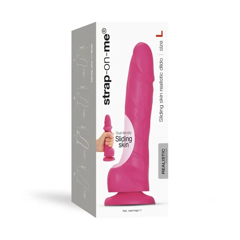 SLIDING SKIN REALISTIC DILDO FUCHSIA - L STRAP-ON-ME