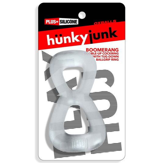 BOOMERANG double-ring cockring & nut-tugger CLEAR STEAM - Red Velvet Boutique