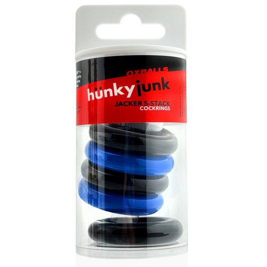 JACKER 5-STACK five-pack tube super-strong cockrings BLUE/B - Red Velvet Boutique