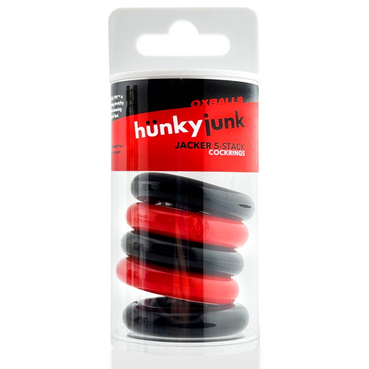 JACKER 5-STACK five-pack tube super-strong cockrings RED/BL - Red Velvet Boutique