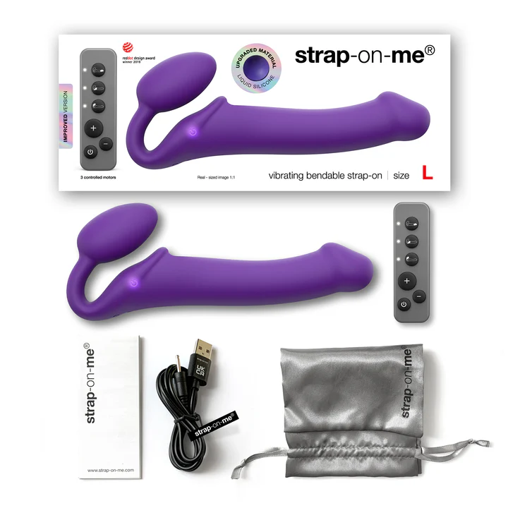 VIBRATING BENDABLE STRAP-ON - L - PURPLE - Red Velvet Boutique