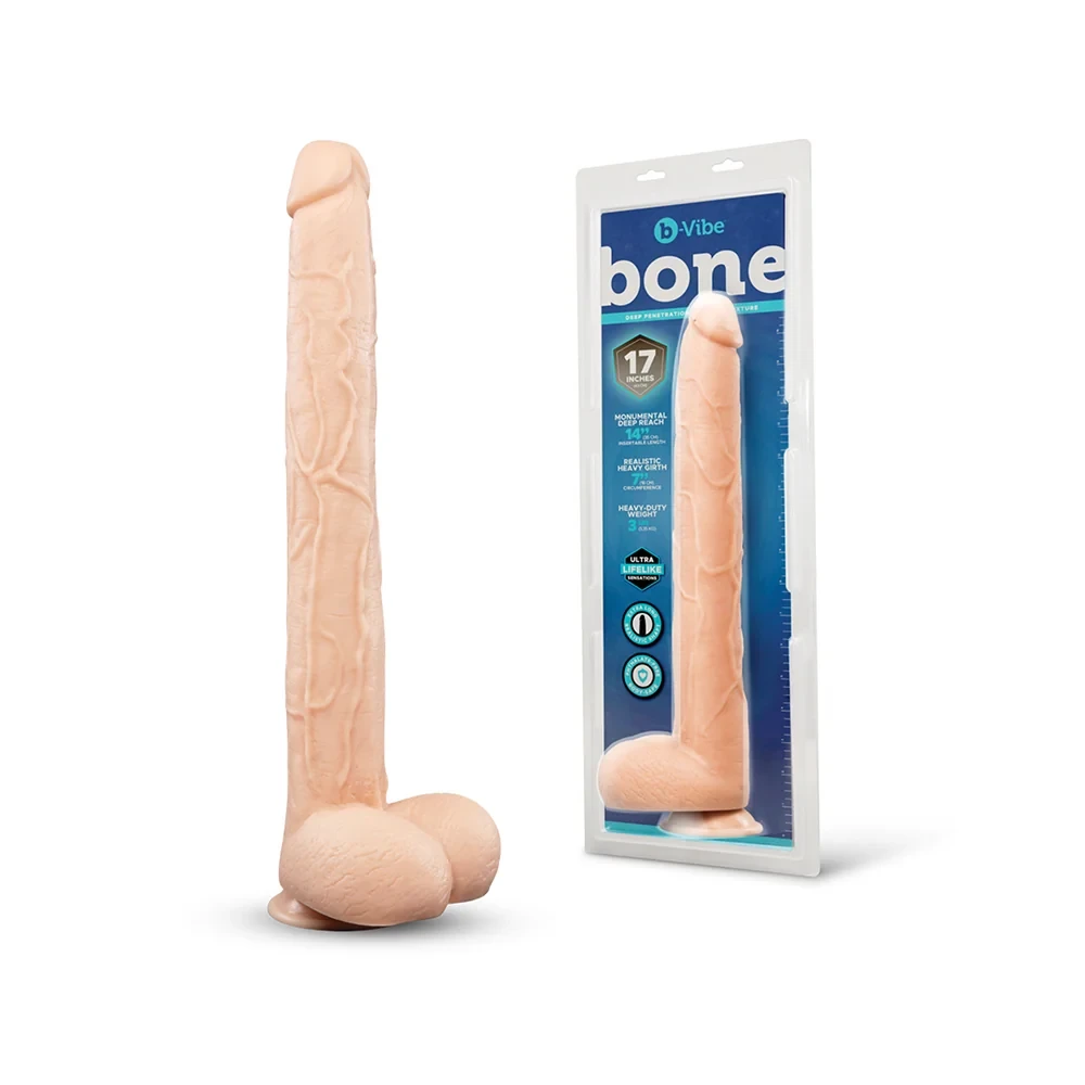 BONE - 17" DEEP-INSERT DILDO WITH REALISTIC BALLS AND SUCTIO - Red Velvet Boutique