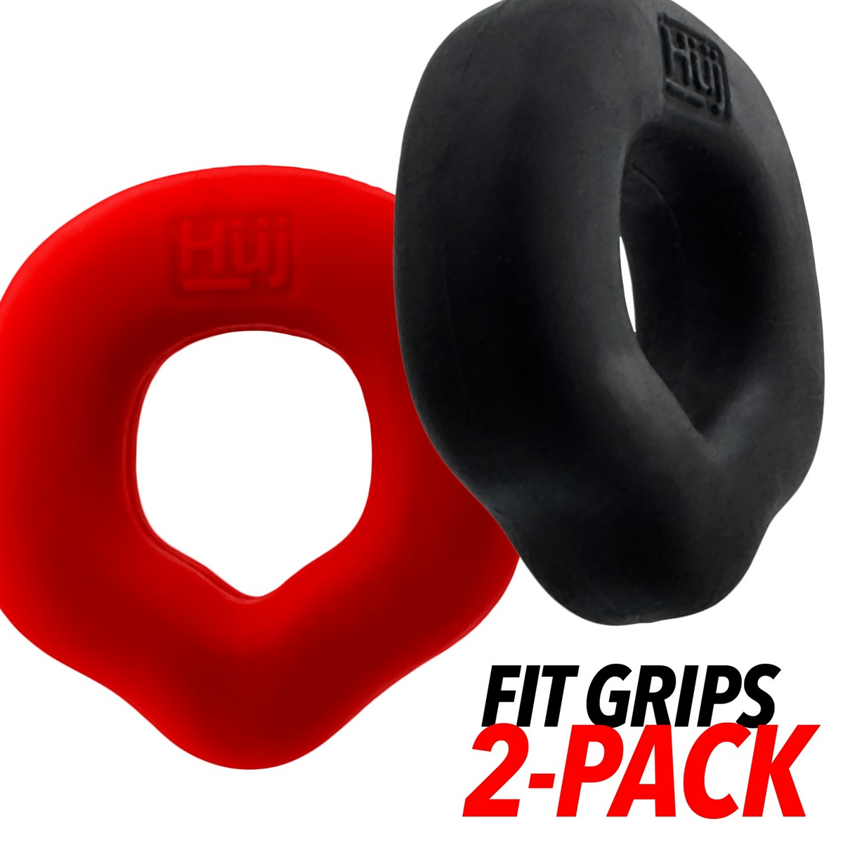 FIT GRIPS 2-pack ergo-fit cockrings BLACK/RED - Red Velvet Boutique