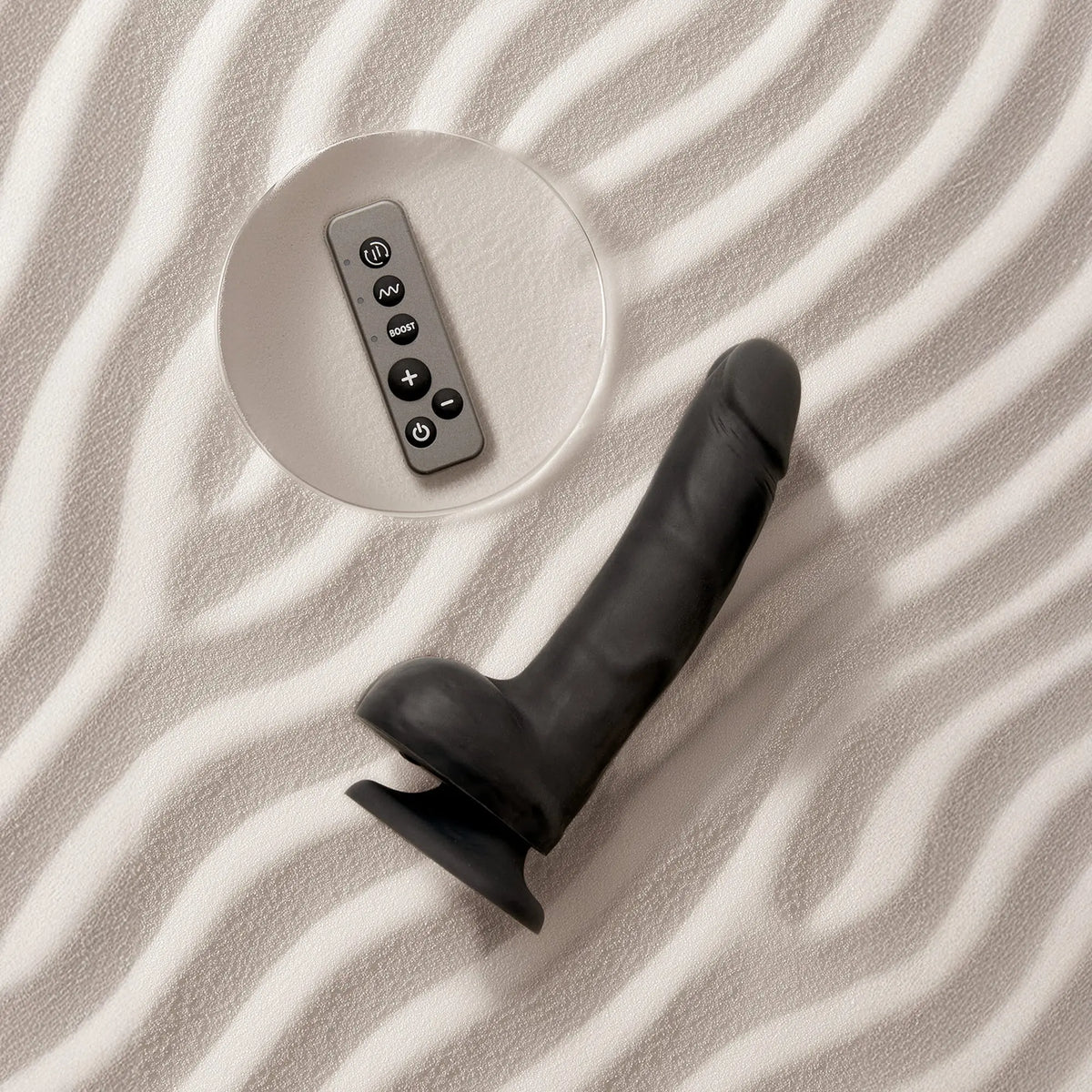 ROTATING & VIBRATING REALISTIC DILDO - L - BLACK STRAP-ON-ME