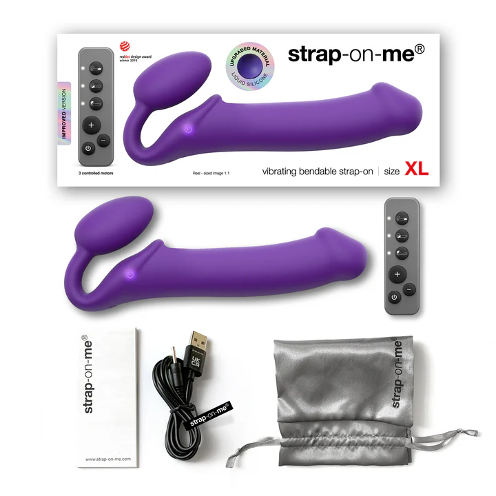 VIBRATING BENDABLE STRAP-ON - XL - PURPLE - Red Velvet Boutique