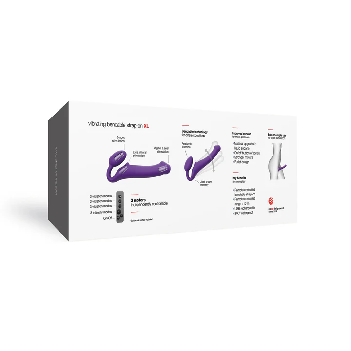 VIBRATING BENDABLE STRAP-ON - XL - PURPLE - Red Velvet Boutique