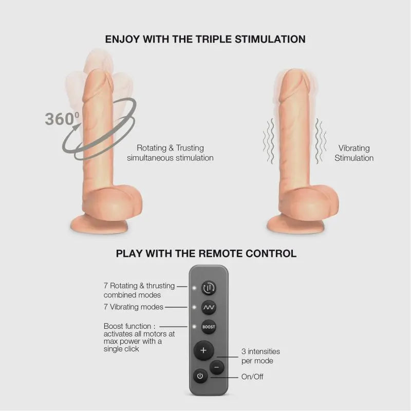 ROTATING & VIBRATING REALISTIC DILDO - L - VANILLA STRAP-ON-ME