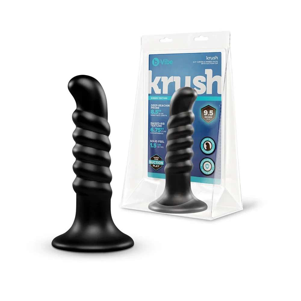 KRUSH - 9.5" CURVED & RIBBED DILDO WITH SUCTION CUP - Red Velvet Boutique