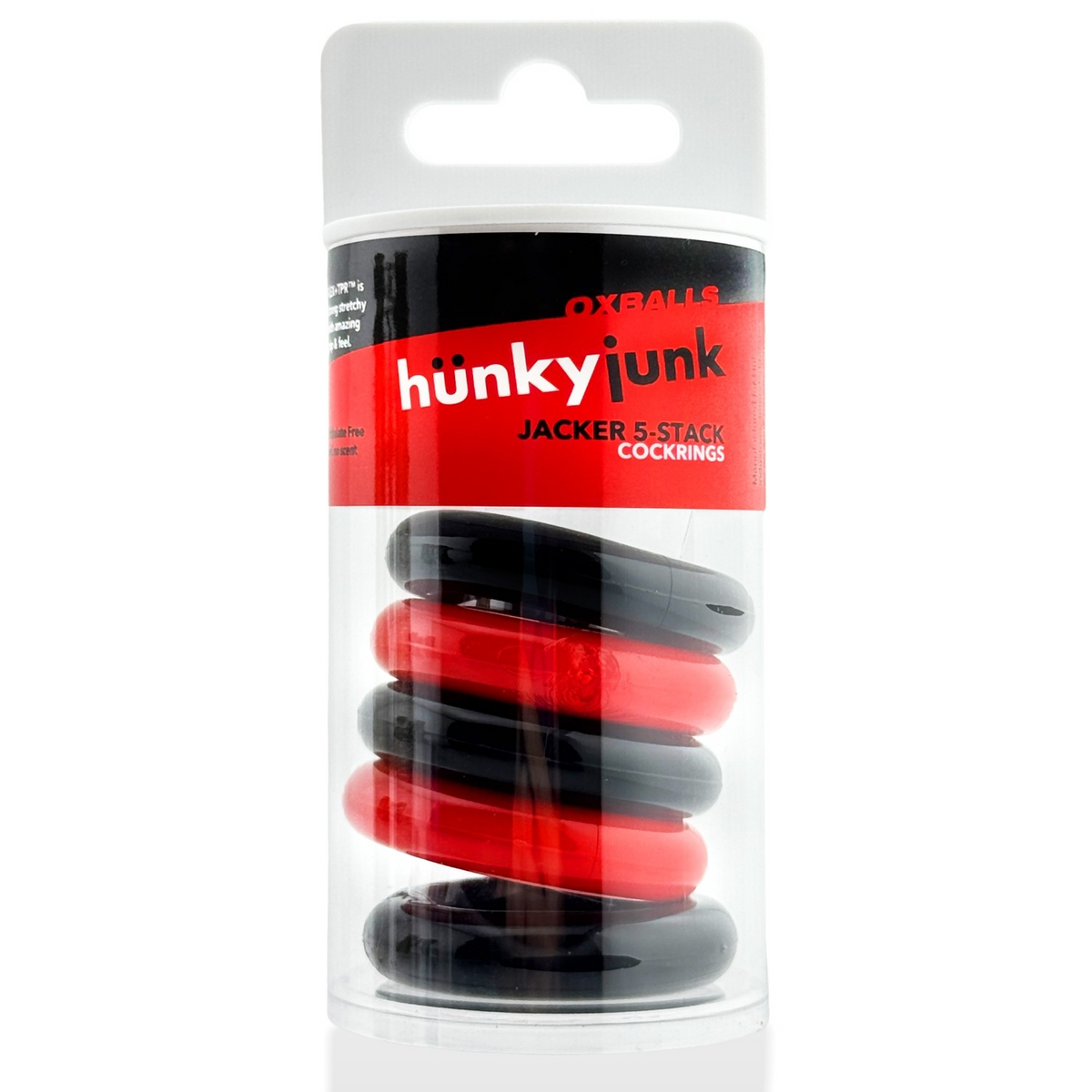 JACKER 5-STACK five-pack tube super-strong  cockrings RED/BL - Red Velvet Boutique