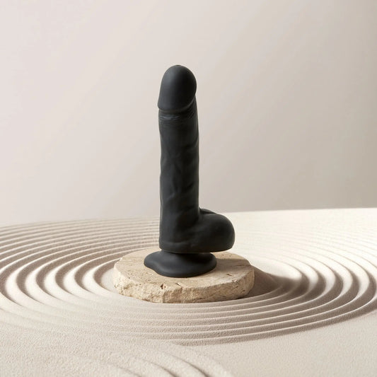 ROTATING & VIBRATING REALISTIC DILDO - L - BLACK STRAP-ON-ME