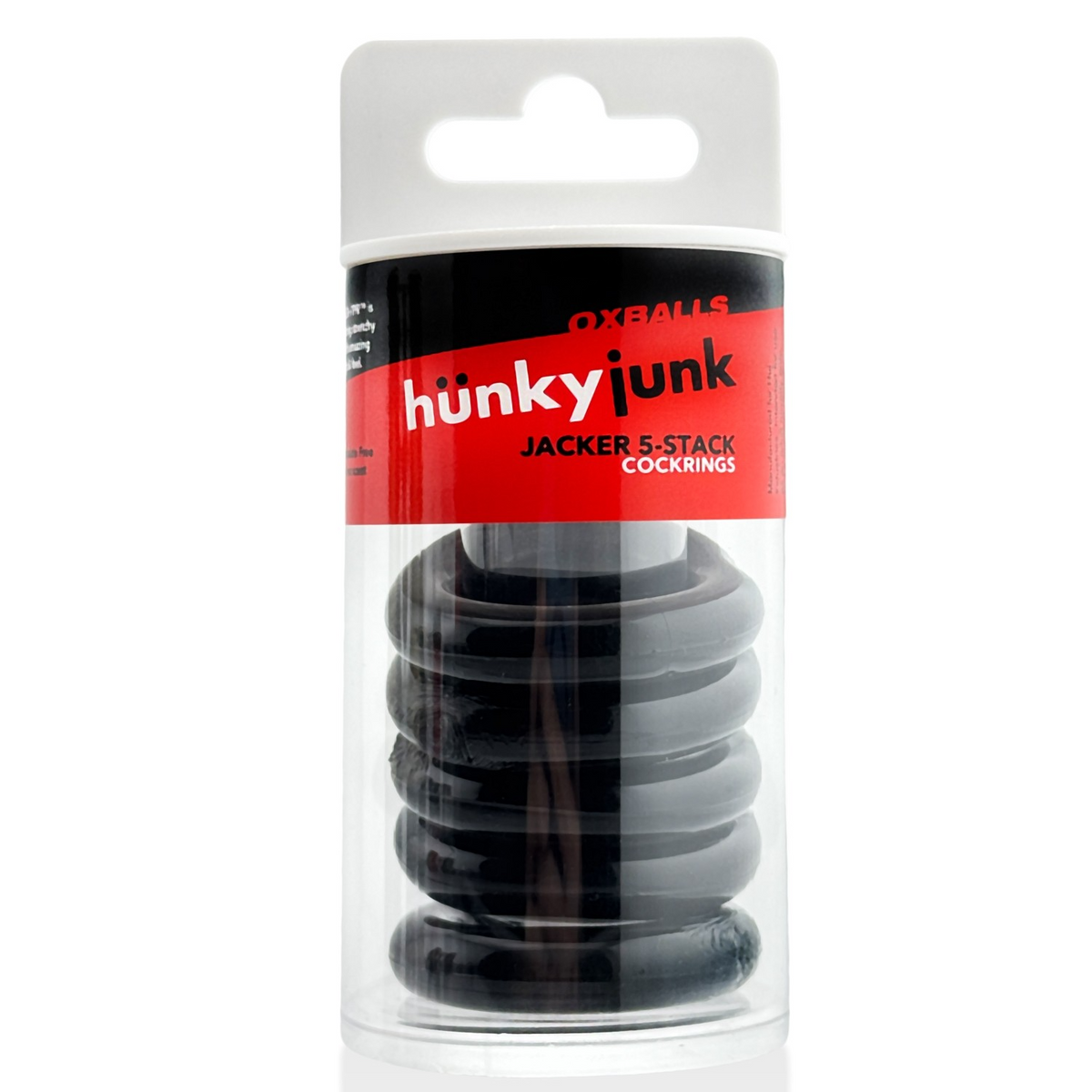 JACKER 5-STACK five-pack tube super-strong  cockrings BLACK - Red Velvet Boutique
