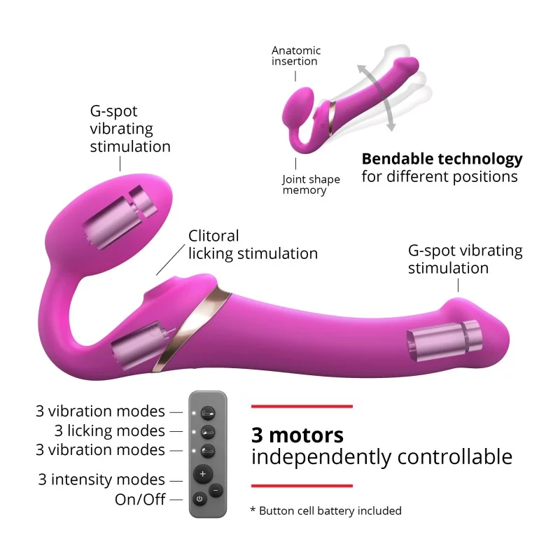 MULTI ORGASM BENDABLE STRAP-ON - S - FUCHSIA - Red Velvet Boutique