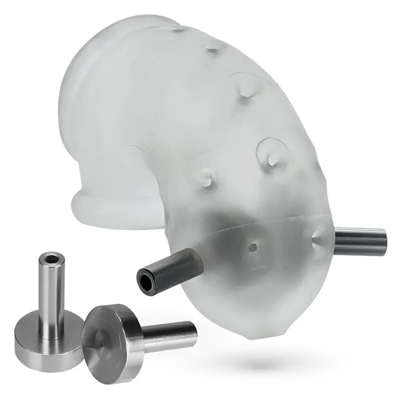 AIRLOCK ELECTRO, air-lite vented chastity, CLEAR ICE OXBALLS