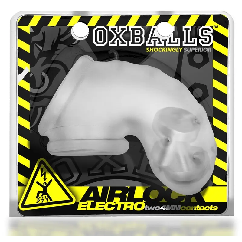 AIRLOCK ELECTRO, air-lite vented chastity, CLEAR ICE OXBALLS