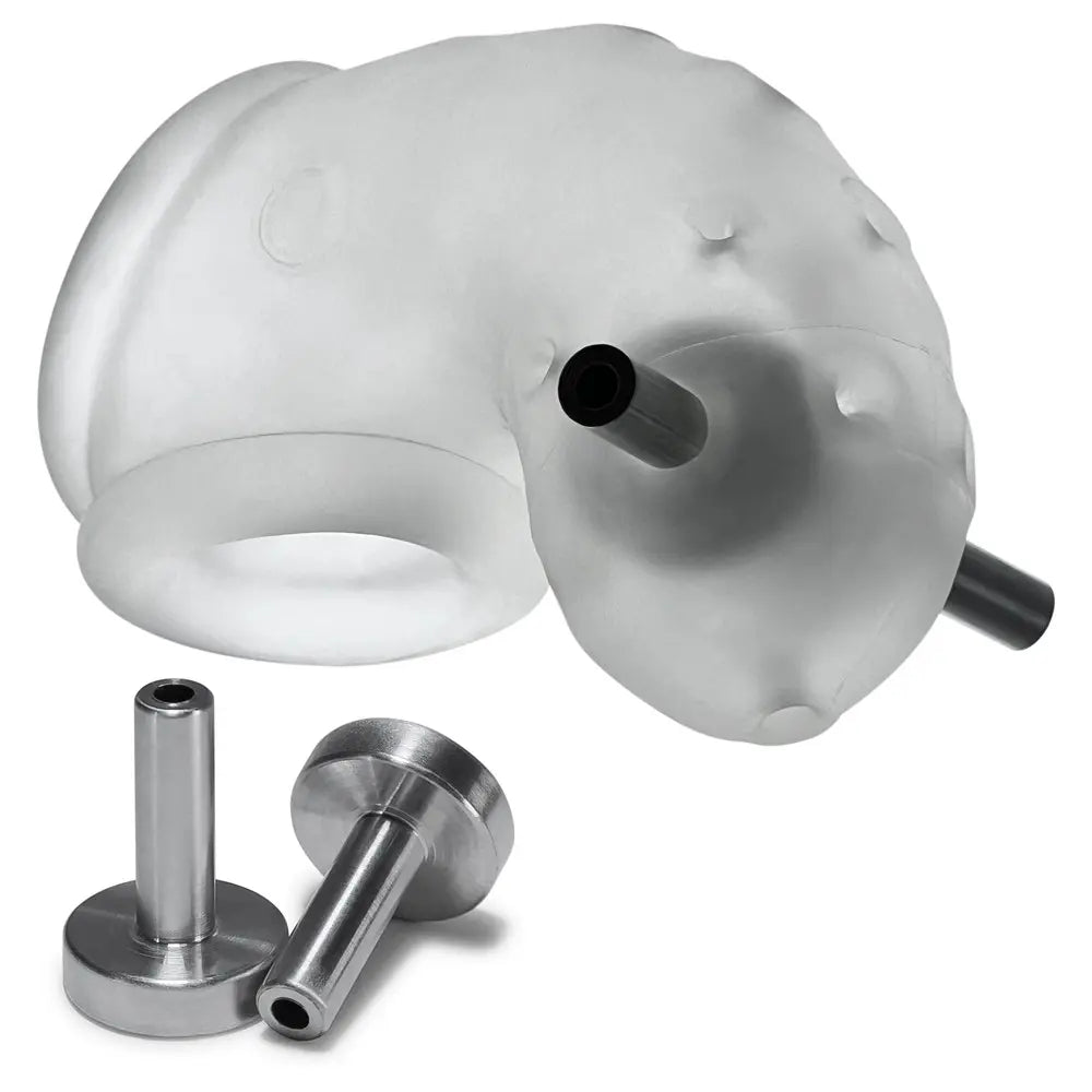 AIRLOCK ELECTRO, air-lite vented chastity, CLEAR ICE OXBALLS