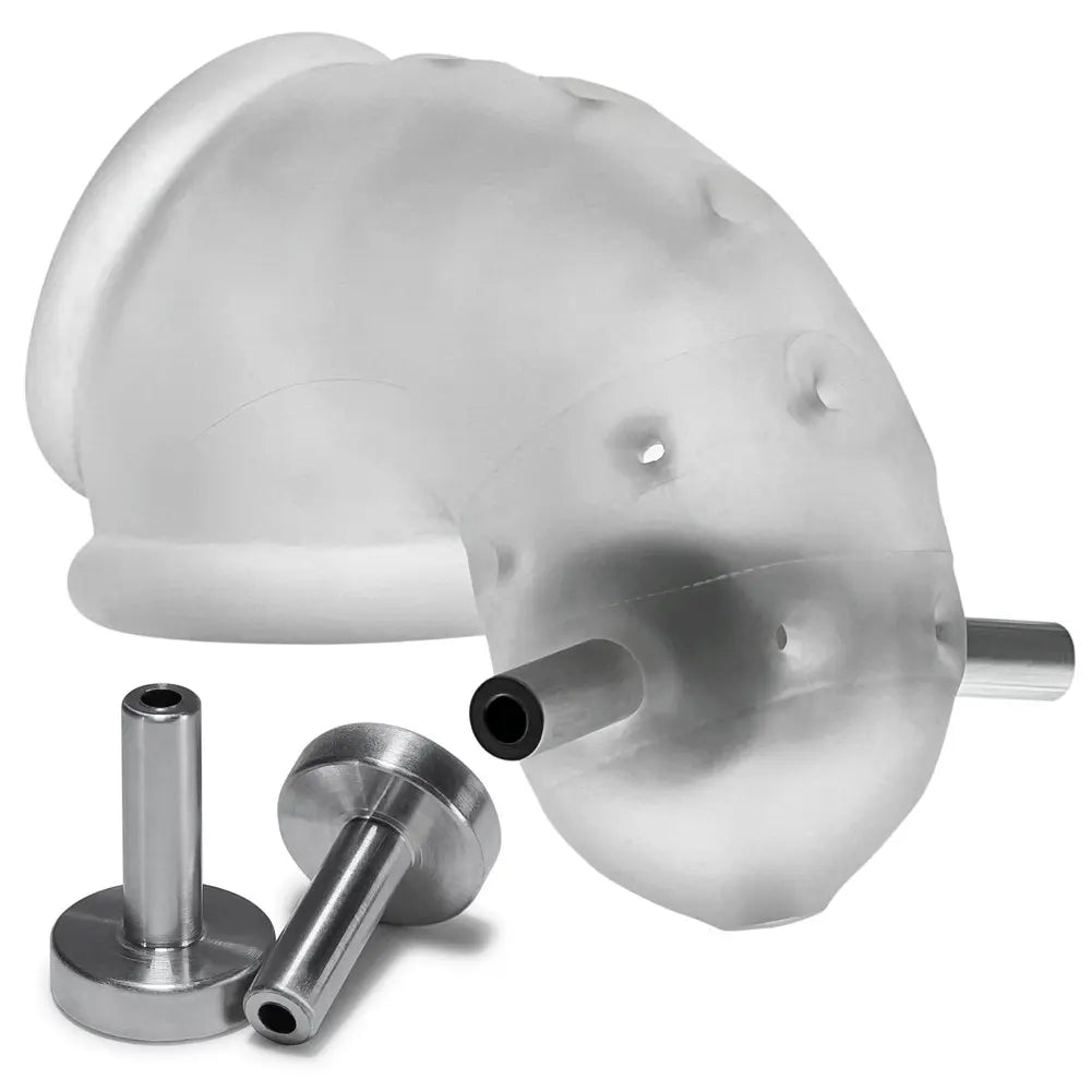 AIRLOCK ELECTRO, air-lite vented chastity, CLEAR ICE OXBALLS