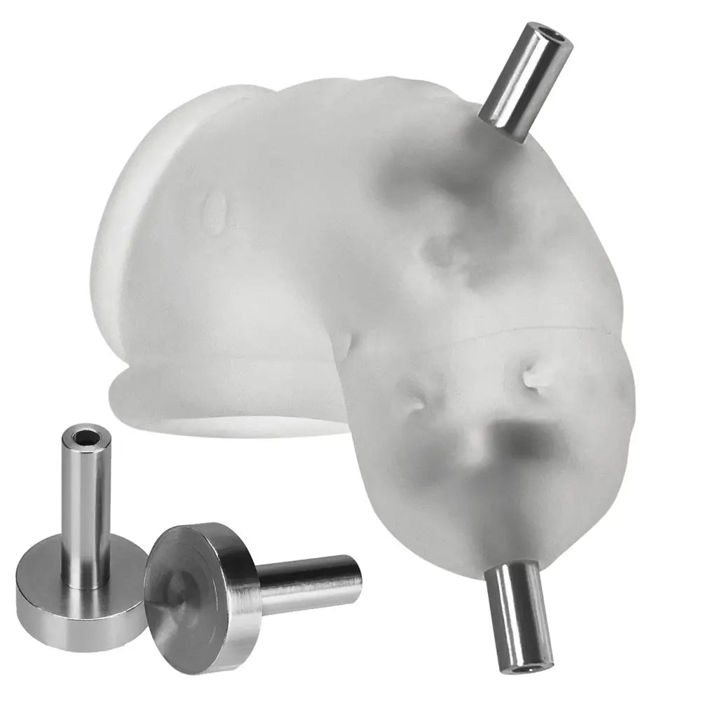 AIRLOCK ELECTRO, air-lite vented chastity, CLEAR ICE OXBALLS