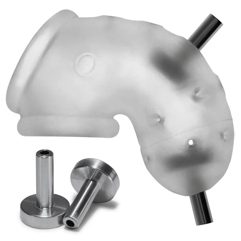 AIRLOCK ELECTRO, air-lite vented chastity, CLEAR ICE OXBALLS