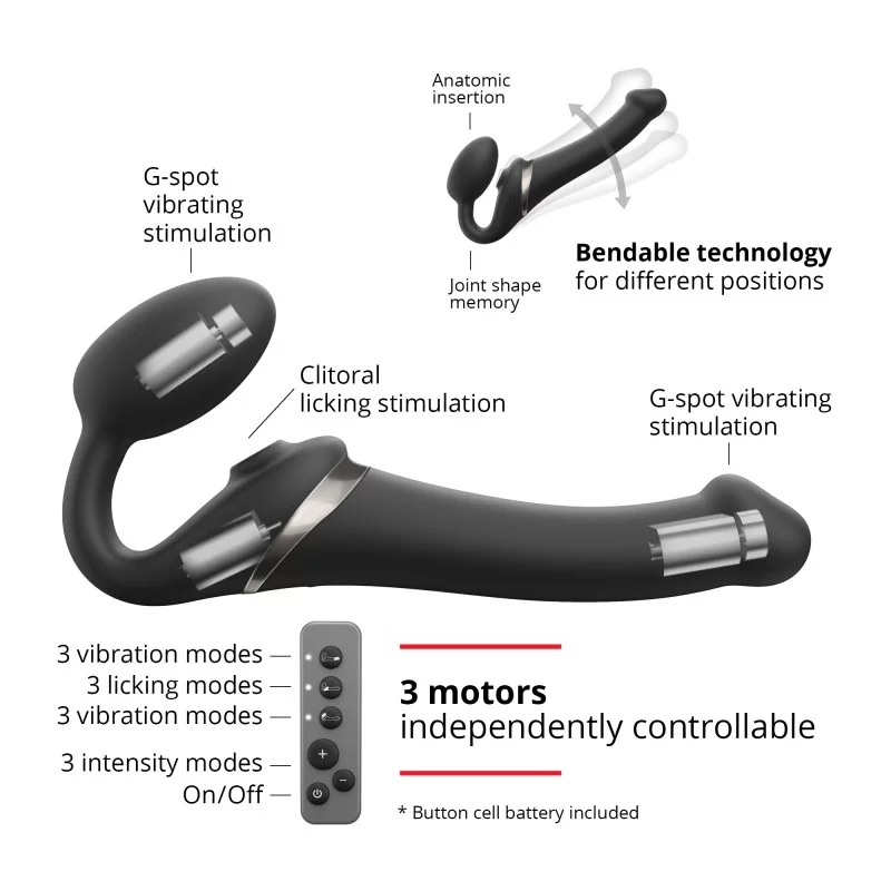MULTI ORGASM BENDABLE STRAP-ON - M - BLACK - Red Velvet Boutique